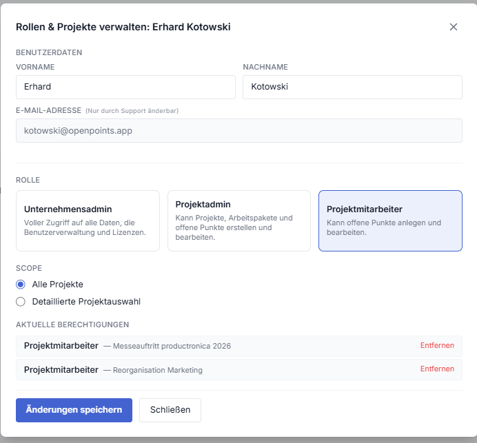 OPENpoints Benutzerverwaltung