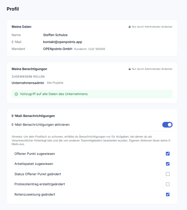 OPENpoints Benachrichtigungen
